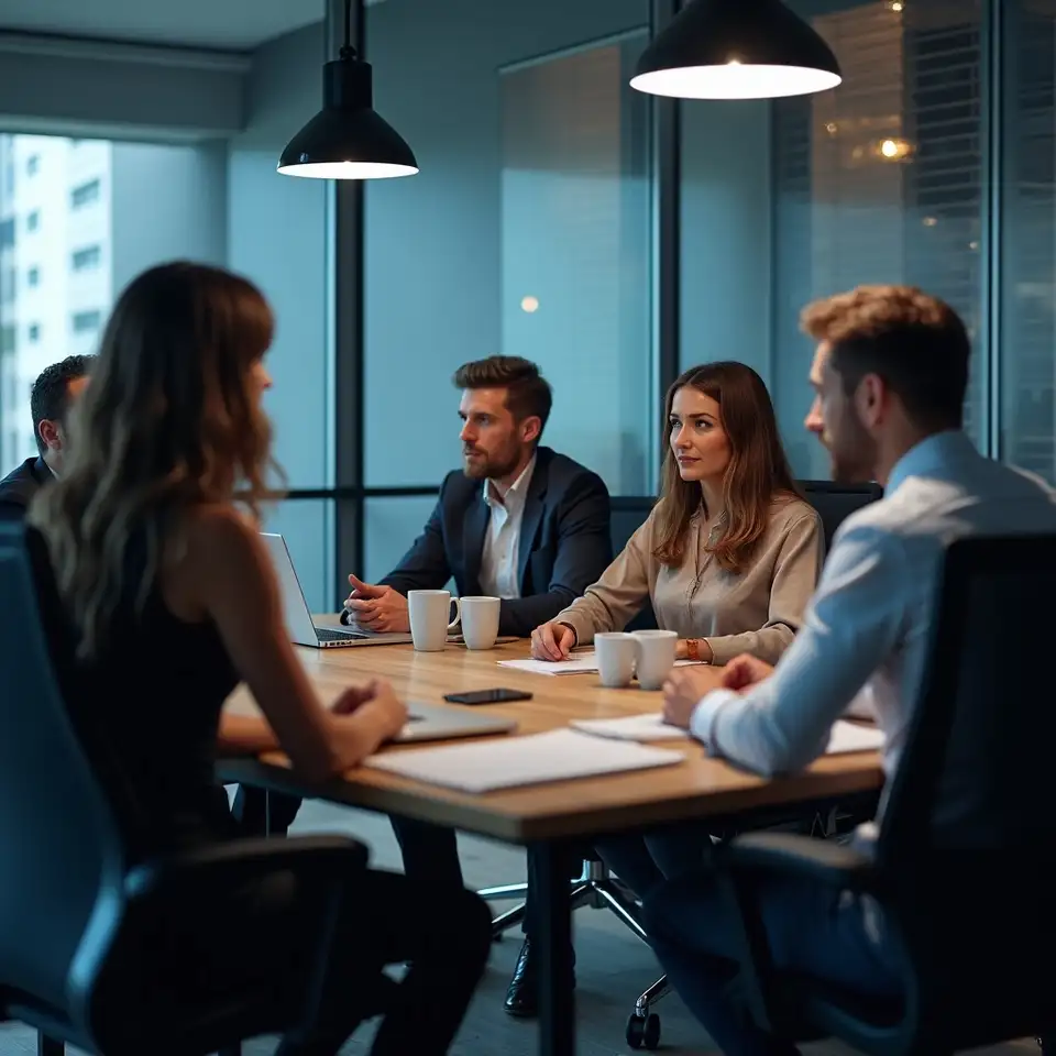 Team arbeitet gemeinsam an Datenanalyse im modernen Büro